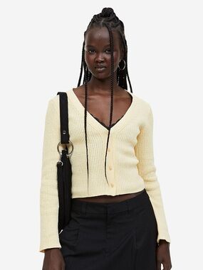 H&M Divided Pale Butter Yellow Long Sleeve Cardigan Size Small